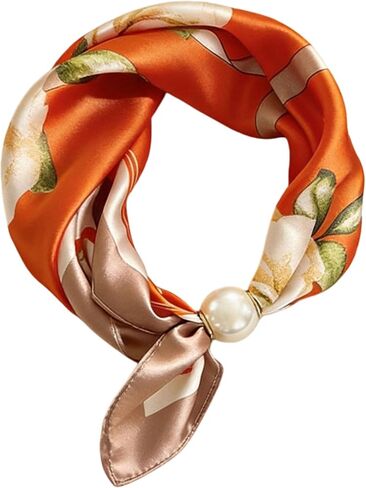 Scarf with Magnetic Pearl Buckle Neck Tie Scarves Headscarf Neckerchief Accessories,Womens Satin Silk Scarf Necklace in Kuwait