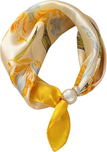 Scarf with Magnetic Pearl Buckle Neck Tie Scarves Headscarf Neckerchief Accessories,Womens Satin Silk Scarf Necklace in Kuwait