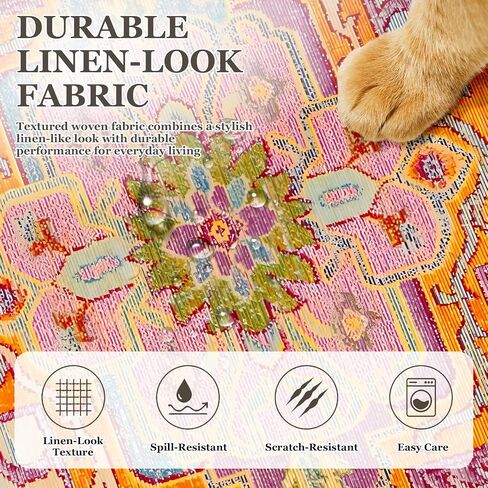 Boho Printed Couch Cushion Covers, Waterproof Stretch Outdoor Cushion Covers, Patio Sofa Covers with Elastic Bottom-1 Piece, Orange in Saudi Arabia