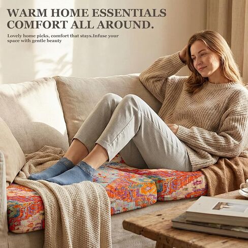 Boho Printed Couch Cushion Covers, Waterproof Stretch Outdoor Cushion Covers, Patio Sofa Covers with Elastic Bottom-1 Piece, Orange in Saudi Arabia