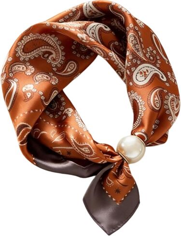 Scarf with Magnetic Pearl Buckle Neck Tie Scarves Headscarf Neckerchief Accessories,Womens Satin Silk Scarf Necklace in Kuwait