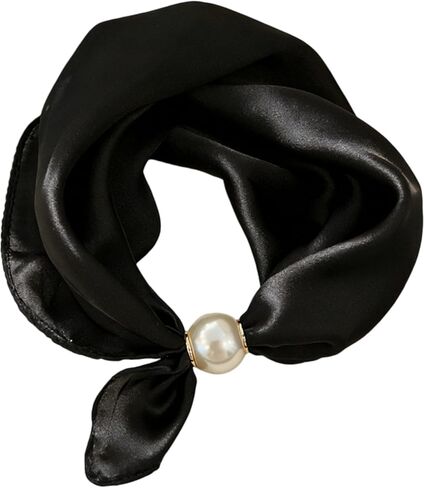 Scarf with Magnetic Pearl Buckle Neck Tie Scarves Headscarf Neckerchief Accessories,Womens Satin Silk Scarf Necklace in Kuwait