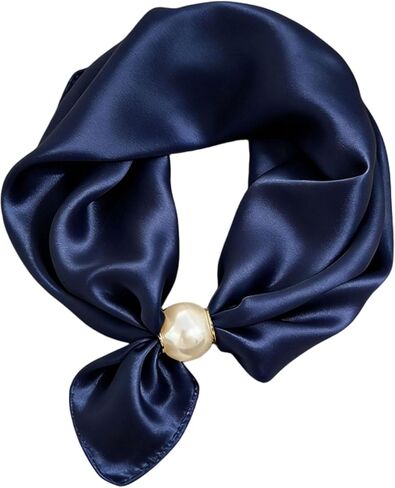 Scarf with Magnetic Pearl Buckle Neck Tie Scarves Headscarf Neckerchief Accessories,Womens Satin Silk Scarf Necklace in Kuwait