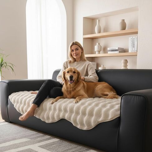 Plush Couch Cover for Pets Washable Non-Slip Sofa Cover Pet Friendly Couch Protector Irregular Slipcover for Loveseat and Sectional Sofa (Beige, 35" x 47") in Saudi Arabia