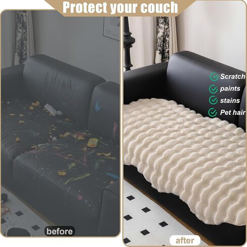 Plush Couch Cover for Pets Washable Non-Slip Sofa Cover Pet Friendly Couch Protector Irregular Slipcover for Loveseat and Sectional Sofa (Beige, 35" x 47") in Saudi Arabia