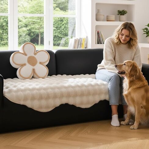 Plush Couch Cover for Pets Washable Non-Slip Sofa Cover Pet Friendly Couch Protector Irregular Slipcover for Loveseat and Sectional Sofa (Beige, 35" x 47") in Saudi Arabia