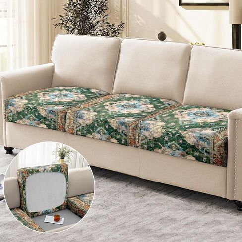 Boho Printed Couch Cushion Covers, Waterproof Stretch Outdoor Cushion Covers, Patio Sofa Covers with Elastic Bottom-1 Piece, Orange in Saudi Arabia