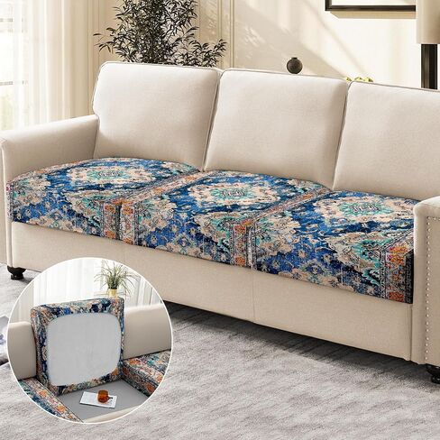 Boho Printed Couch Cushion Covers, Waterproof Stretch Outdoor Cushion Covers, Patio Sofa Covers with Elastic Bottom-1 Piece, Orange in Saudi Arabia