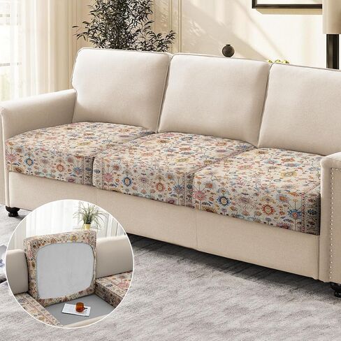 Boho Printed Couch Cushion Covers, Waterproof Stretch Outdoor Cushion Covers, Patio Sofa Covers with Elastic Bottom-1 Piece, Orange in Saudi Arabia