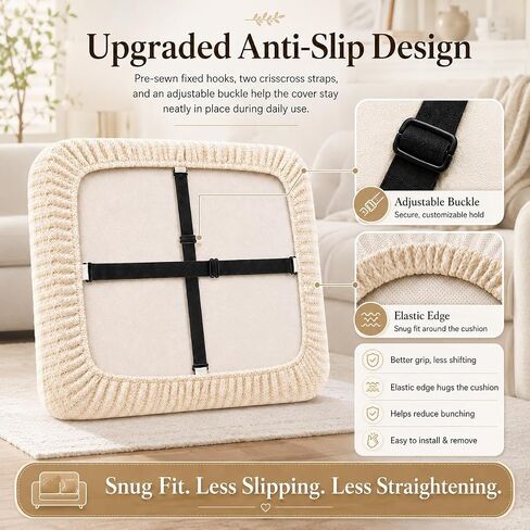 Stretch Couch Cushion Covers with Adjustable Buckle | Anti Slip Sectional Sofa Seat Covers Washable Skin Sofa Slipcovers Pet Friendly Furniture Protector in Saudi Arabia