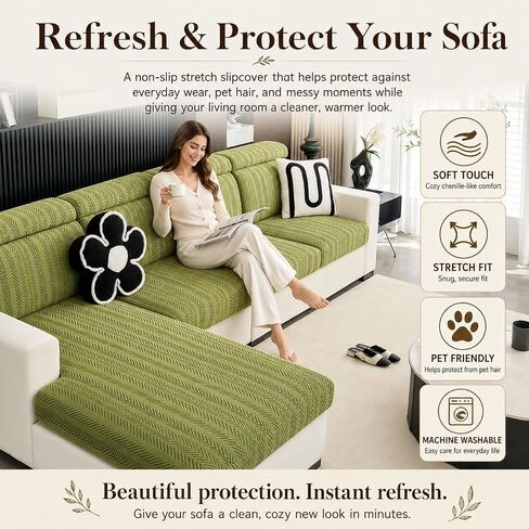 Stretch Couch Cushion Covers with Adjustable Buckle | Anti Slip Sectional Sofa Seat Covers Washable Skin Sofa Slipcovers Pet Friendly Furniture Protector in Saudi Arabia