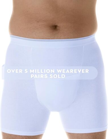 Wearever Men’s Incontinence H-Fly Boxer Brief for Bladder Control with Maximum Absorbency - Reusable & Washable Leak Proof Underwear for Men 600 ml (Single Pair) (White) (Large) (Waist 38-40") in Saudi Arabia