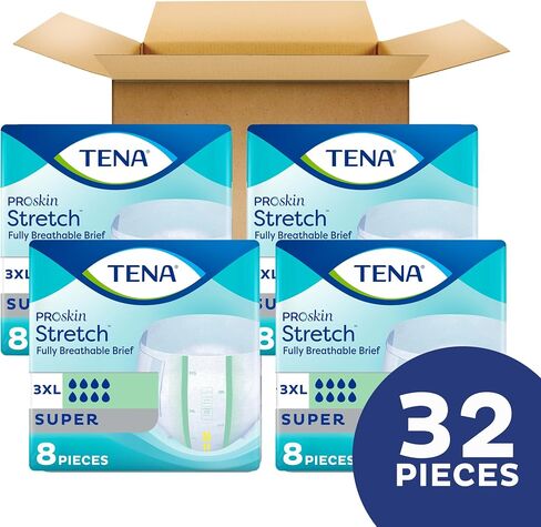 Tena ProSkin Unisex Stretch Plus Briefs, Adult Diapers with Tabs, Maximum Absorbency, Incontinence and Bladder leaks Control, 3XLarge, 32 Count in Kuwait