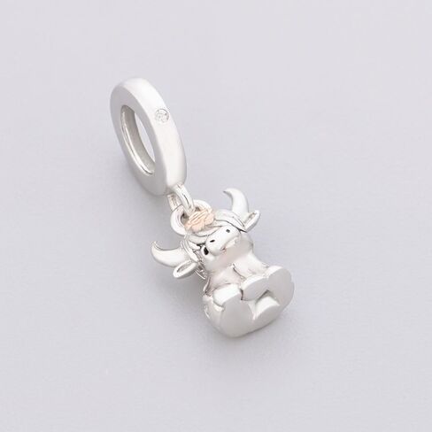 S925 Sterling Silver Flower Highland Cow Charms, Scottish 1 to 2 Highland Cow Charm Fit Women Bracelets Necklaces Jewelry for Family Friends Travel Souvenirs in Saudi Arabia
