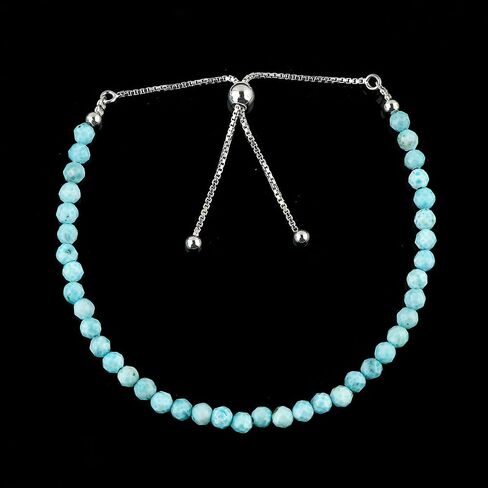 CRYSTALIS 4 مم + سوار منزلق من خرز اللاريمار البكتوليت الطبيعي، كريستالات مطرزة، أحجار شفاء شقرا، مجوهرات أحجار كريمة نسائية مبهجة، 925 فضة استرلينية 10 بوصة in Kuwait