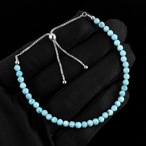 CRYSTALIS 4 مم + سوار منزلق من خرز اللاريمار البكتوليت الطبيعي، كريستالات مطرزة، أحجار شفاء شقرا، مجوهرات أحجار كريمة نسائية مبهجة، 925 فضة استرلينية 10 بوصة in Kuwait
