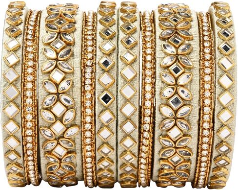مجموعة أساور زفاف بوليوود هندية مطلية بالذهب من I Jewels مصنوعة يدويًا، مجموعة أساور Chuda لحفلات الزفاف/النساء in Kuwait
