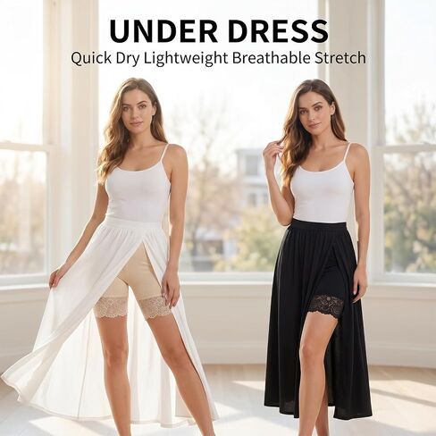 2Pcs Lace Slip Shorts for Under Dresses Women Smooth Safety Shorts Anti Chafing Boyshort Seamless Underwear Comfortable Yoga Boxer Panties Lace Under Shorts Black, Nude in Saudi Arabia