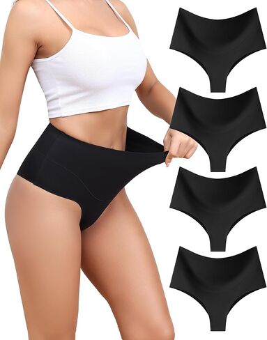 LEVAO High-Waist Thong Shapewear for Women – Moderate Tummy Control Seamless Brazilian Panties, No Show, Postpartum Underwear, 4-Pack in Kuwait