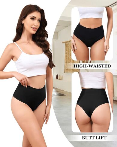 LEVAO High-Waist Thong Shapewear for Women – Moderate Tummy Control Seamless Brazilian Panties, No Show, Postpartum Underwear, 4-Pack in Kuwait
