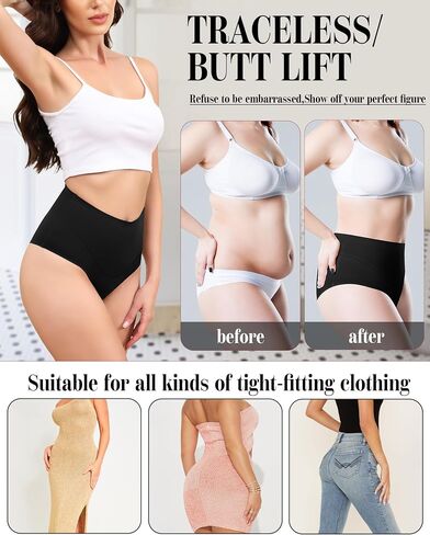 LEVAO High-Waist Thong Shapewear for Women – Moderate Tummy Control Seamless Brazilian Panties, No Show, Postpartum Underwear, 4-Pack in Kuwait