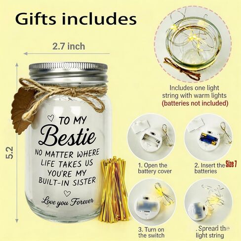 BEISTJP Bestie Gift for Women, Birthday Gifts - Mason Jar Night Lights with Glass Material for Sister, BFF Soul Sister, Work Best Friend Personalized Gift in Kuwait