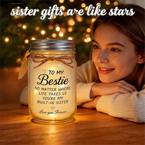 BEISTJP Bestie Gift for Women, Birthday Gifts - Mason Jar Night Lights with Glass Material for Sister, BFF Soul Sister, Work Best Friend Personalized Gift in Kuwait