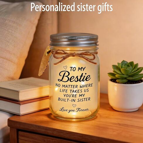 BEISTJP Bestie Gift for Women, Birthday Gifts - Mason Jar Night Lights with Glass Material for Sister, BFF Soul Sister, Work Best Friend Personalized Gift in Kuwait