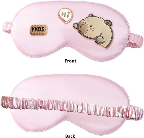 2Pcs Kawaii Capybara Silk Sleep Eye Mask Cute Cartoon Capybara Sleep Mask for Women Cute Blackout Sleeping Mask Eye Cover Gift for Women Mom in Kuwait