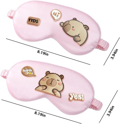 2Pcs Kawaii Capybara Silk Sleep Eye Mask Cute Cartoon Capybara Sleep Mask for Women Cute Blackout Sleeping Mask Eye Cover Gift for Women Mom in Kuwait