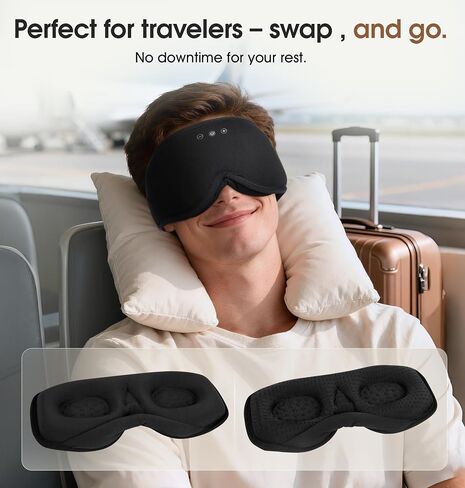 Bamboo Cotton Bluetooth Sleep Mask, 2 in 1 3D Soft Sleep Mask with Sleep Headphones, Sleep Eye Mask with Timming Setting, Blackout Sleeping Mask for Side Sleepers, Women Men, Black (Black) in Saudi Arabia
