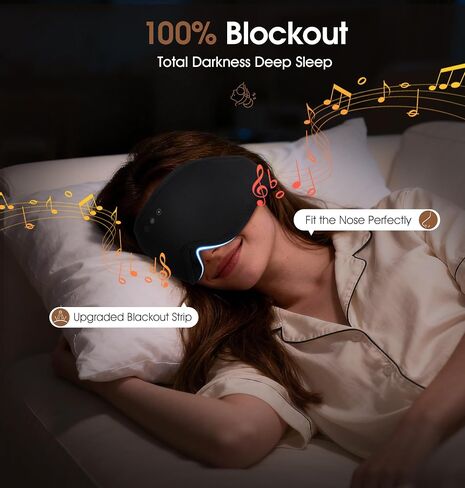 Bamboo Cotton Bluetooth Sleep Mask, 2 in 1 3D Soft Sleep Mask with Sleep Headphones, Sleep Eye Mask with Timming Setting, Blackout Sleeping Mask for Side Sleepers, Women Men, Black (Black) in Saudi Arabia
