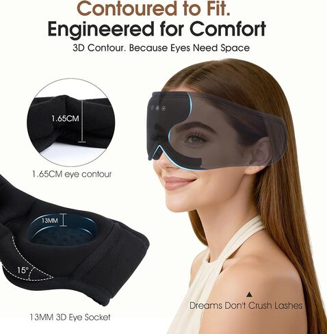 Bamboo Cotton Bluetooth Sleep Mask, 2 in 1 3D Soft Sleep Mask with Sleep Headphones, Sleep Eye Mask with Timming Setting, Blackout Sleeping Mask for Side Sleepers, Women Men, Black (Black) in Saudi Arabia