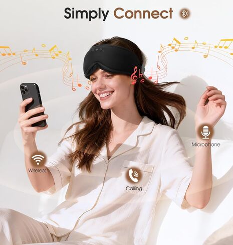 Bamboo Cotton Bluetooth Sleep Mask, 2 in 1 3D Soft Sleep Mask with Sleep Headphones, Sleep Eye Mask with Timming Setting, Blackout Sleeping Mask for Side Sleepers, Women Men, Black (Black) in Saudi Arabia