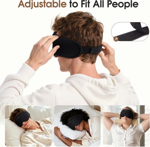 Bamboo Cotton Bluetooth Sleep Mask, 2 in 1 3D Soft Sleep Mask with Sleep Headphones, Sleep Eye Mask with Timming Setting, Blackout Sleeping Mask for Side Sleepers, Women Men, Black (Black) in Saudi Arabia