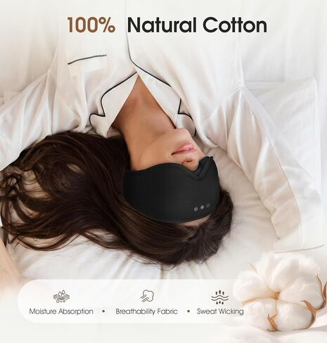 Bamboo Cotton Bluetooth Sleep Mask, 2 in 1 3D Soft Sleep Mask with Sleep Headphones, Sleep Eye Mask with Timming Setting, Blackout Sleeping Mask for Side Sleepers, Women Men, Black (Black) in Saudi Arabia