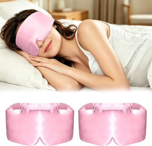 2 PCS Silk Sleep Mask for Side Sleeper - 100% Silk Eye Mask for Sleeping - Adjustable Total Eye Cover for Travel - Comfortable Soft Sleeping Mask for Women Men - Lotus Pink in Kuwait