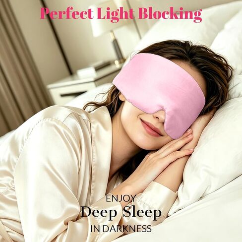 2 PCS Silk Sleep Mask for Side Sleeper - 100% Silk Eye Mask for Sleeping - Adjustable Total Eye Cover for Travel - Comfortable Soft Sleeping Mask for Women Men - Lotus Pink in Kuwait