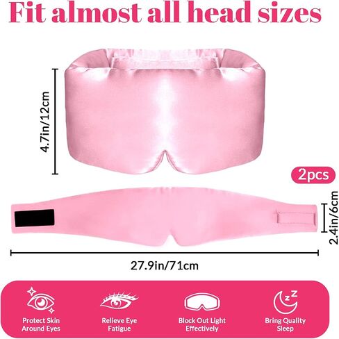 2 PCS Silk Sleep Mask for Side Sleeper - 100% Silk Eye Mask for Sleeping - Adjustable Total Eye Cover for Travel - Comfortable Soft Sleeping Mask for Women Men - Lotus Pink in Kuwait