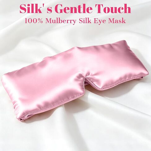 2 PCS Silk Sleep Mask for Side Sleeper - 100% Silk Eye Mask for Sleeping - Adjustable Total Eye Cover for Travel - Comfortable Soft Sleeping Mask for Women Men - Lotus Pink in Kuwait