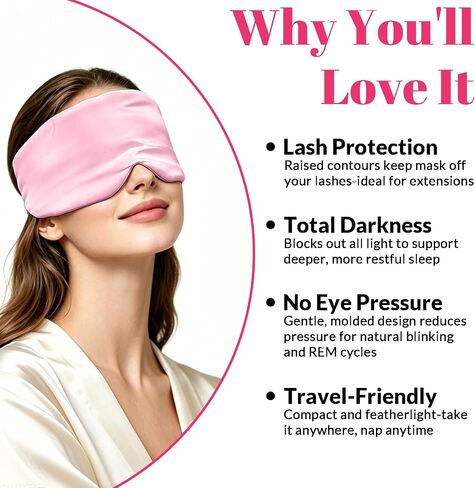2 PCS Silk Sleep Mask for Side Sleeper - 100% Silk Eye Mask for Sleeping - Adjustable Total Eye Cover for Travel - Comfortable Soft Sleeping Mask for Women Men - Lotus Pink in Kuwait