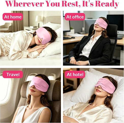 2 PCS Silk Sleep Mask for Side Sleeper - 100% Silk Eye Mask for Sleeping - Adjustable Total Eye Cover for Travel - Comfortable Soft Sleeping Mask for Women Men - Lotus Pink in Kuwait