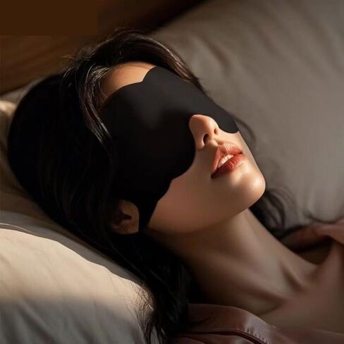 1Pcs Ice Silk Sleep Eye Mask Cloud-Shaped Women Men Double-Side Shading Portable Travel Eyepatch Eye Care Tools,34.5x11cm (Black) in Kuwait
