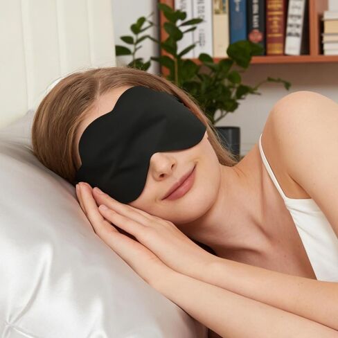 1Pcs Ice Silk Sleep Eye Mask Cloud-Shaped Women Men Double-Side Shading Portable Travel Eyepatch Eye Care Tools,34.5x11cm (Black) in Kuwait
