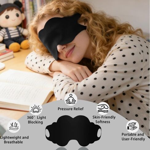 1Pcs Ice Silk Sleep Eye Mask Cloud-Shaped Women Men Double-Side Shading Portable Travel Eyepatch Eye Care Tools,34.5x11cm (Black) in Kuwait
