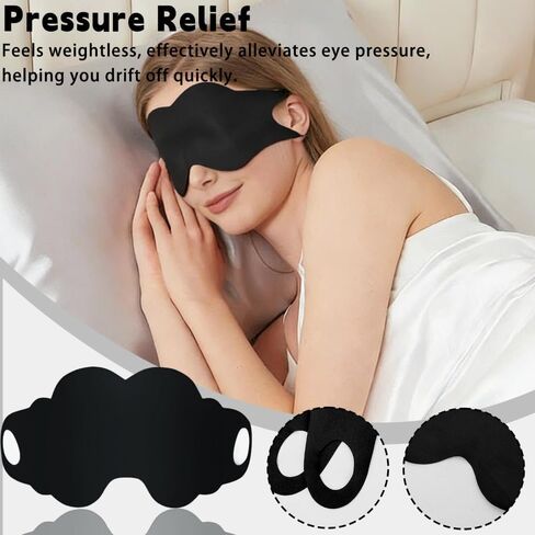 1Pcs Ice Silk Sleep Eye Mask Cloud-Shaped Women Men Double-Side Shading Portable Travel Eyepatch Eye Care Tools,34.5x11cm (Black) in Kuwait