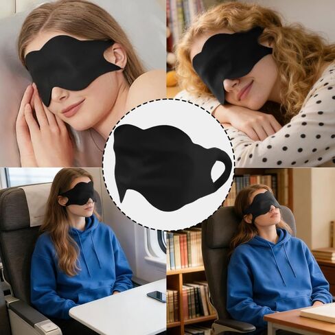 1Pcs Ice Silk Sleep Eye Mask Cloud-Shaped Women Men Double-Side Shading Portable Travel Eyepatch Eye Care Tools,34.5x11cm (Black) in Kuwait