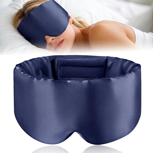 100% Mulberry Silk Sleep Mask for Women and Men, Blackout Eye Masks for Sleep, Adjustable Strap Eye Covers, Travel Essentials for Women, Soft Sleeping Mask with Ear Protection(Dark Blue) in Saudi Arabia