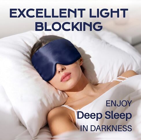 100% Mulberry Silk Sleep Mask for Women and Men, Blackout Eye Masks for Sleep, Adjustable Strap Eye Covers, Travel Essentials for Women, Soft Sleeping Mask with Ear Protection(Dark Blue) in Saudi Arabia