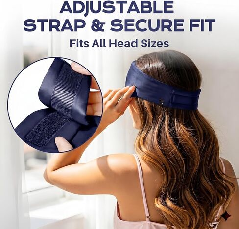100% Mulberry Silk Sleep Mask for Women and Men, Blackout Eye Masks for Sleep, Adjustable Strap Eye Covers, Travel Essentials for Women, Soft Sleeping Mask with Ear Protection(Dark Blue) in Saudi Arabia